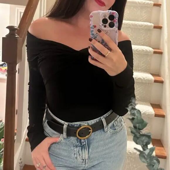 Prabal Gurung Black Off the Shoulder Top LARGE Sweetheart Bodycon Designer $260 - Picture 7 of 12